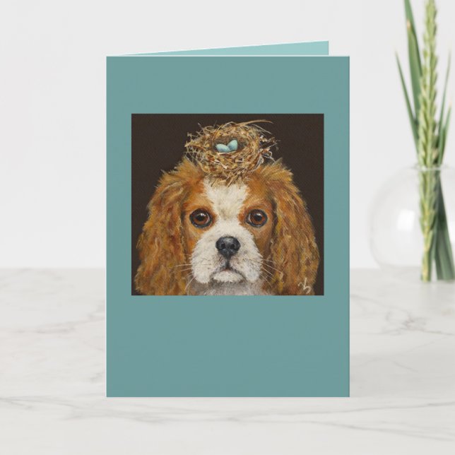 Cavalier King Charles Spaniel with nest card (Front)