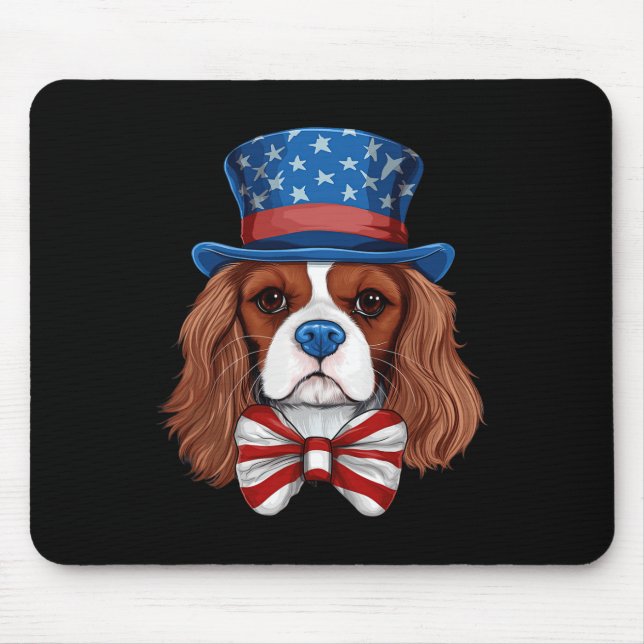 Cavalier King Charles Spaniel With Usa Flag Indepe Mouse Pad (Front)