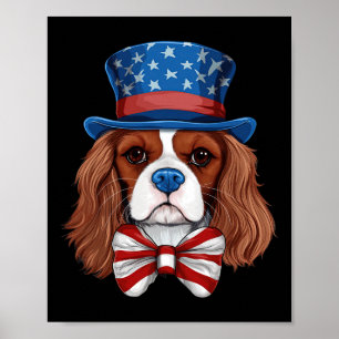 Cavalier King Charles Spaniel With Usa Flag Indepe Poster