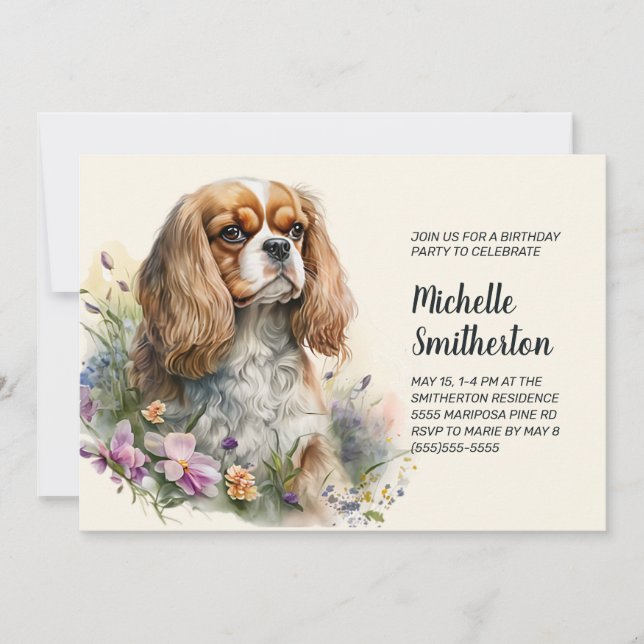 Cavalier King Charles Spaniel Women's Birthday  Invitation (Front)