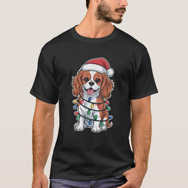 Cavalier King Charles Spaniel Wrapped in Christmas T-Shirt (Front)