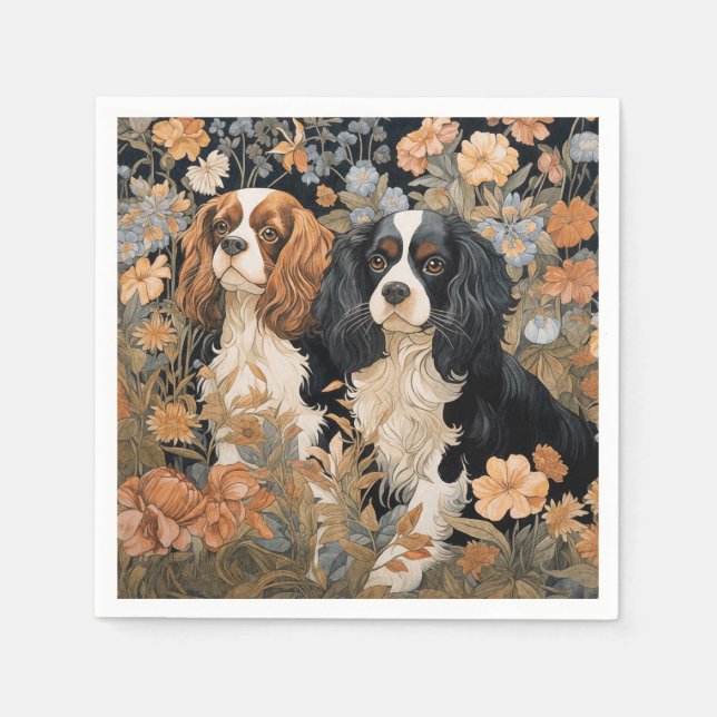 Cavalier King Charles Spaniels Antique Tapestry Napkin (Front)