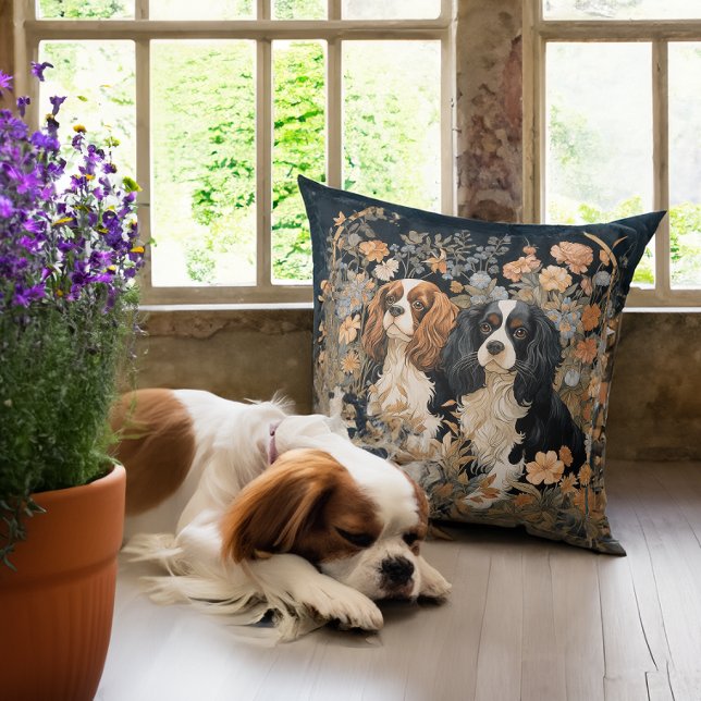 Cavalier King Charles Spaniels Antique Tapestry Throw Pillow (Creator Uploaded)