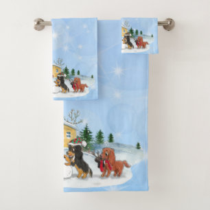 Cavalier King Charles Spaniels Building a Snowman  Bath Towel Set