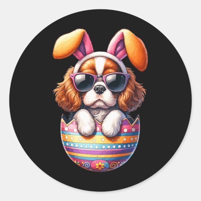 Cavalier King Charles Spaniels Dog Lover Easter Eg Classic Round Sticker (Front)