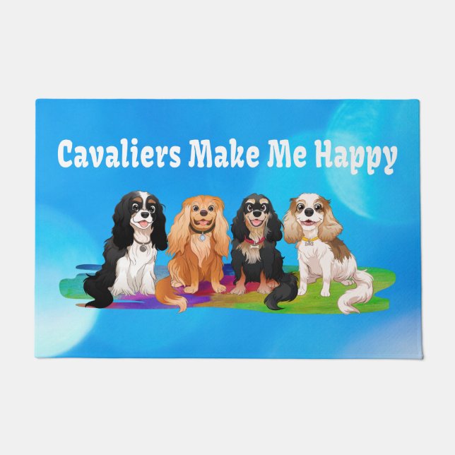 Cavalier King Charles Spaniels Make Me Happy  Bath Doormat (Front)