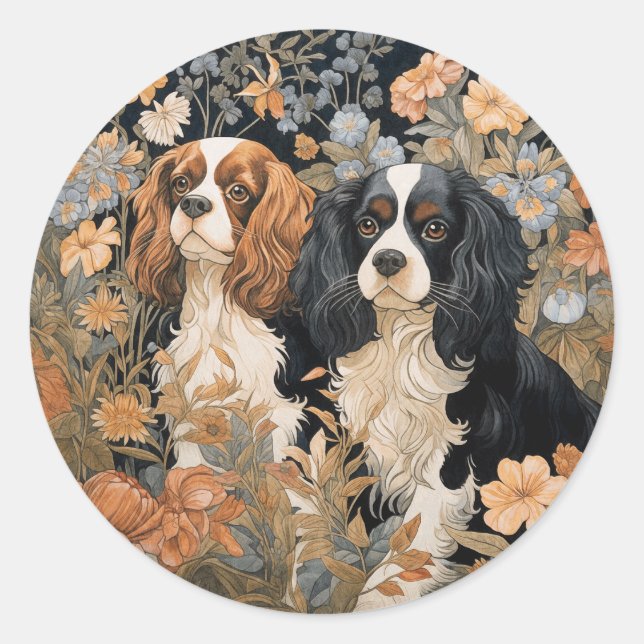 Cavalier King Charles Spaniels Tapestry Style Classic Round Sticker (Front)