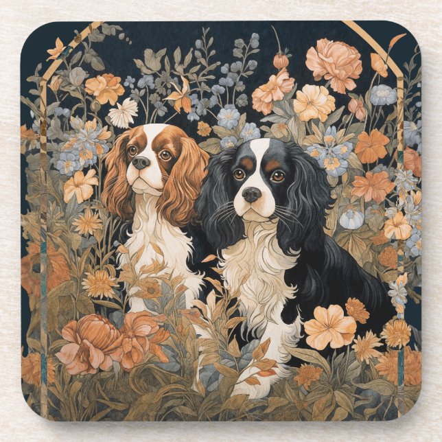 Cavalier King Charles Spaniels Tapestry Style Coaster (Front)