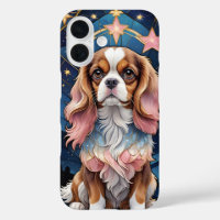 Cavalier King Charles Stained Glass Pink Stars