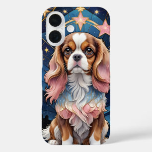 Cavalier King Charles Stained Glass Pink Stars iPhone 16 Case