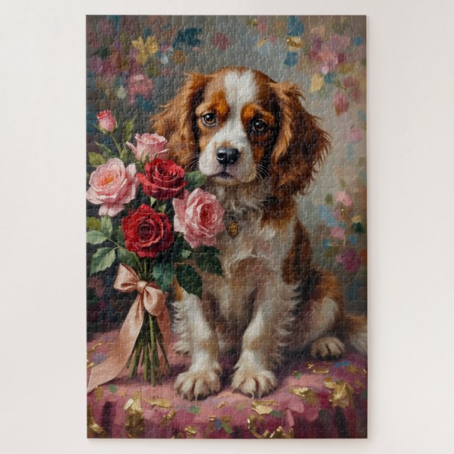 Cavalier King Charles Valentine's Day Roses Jigsaw Puzzle (Vertical)