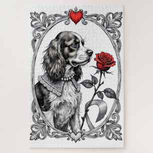 Cavalier King Charles Victorian Etching Valentine Jigsaw Puzzle