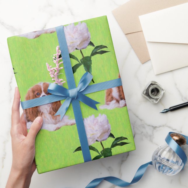 Cavalier King Charles & White Peony Wrapping Paper (Gifting)