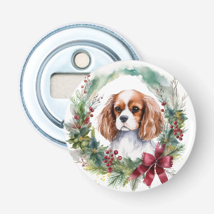 Cavalier King Christmas Wreath Festive Pup Bottle Opener