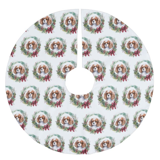 Cavalier King Christmas Wreath Festive Pup  Brushed Polyester Tree Skirt (Front)
