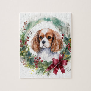 Cavalier King Christmas Wreath Festive Pup Jigsaw Puzzle