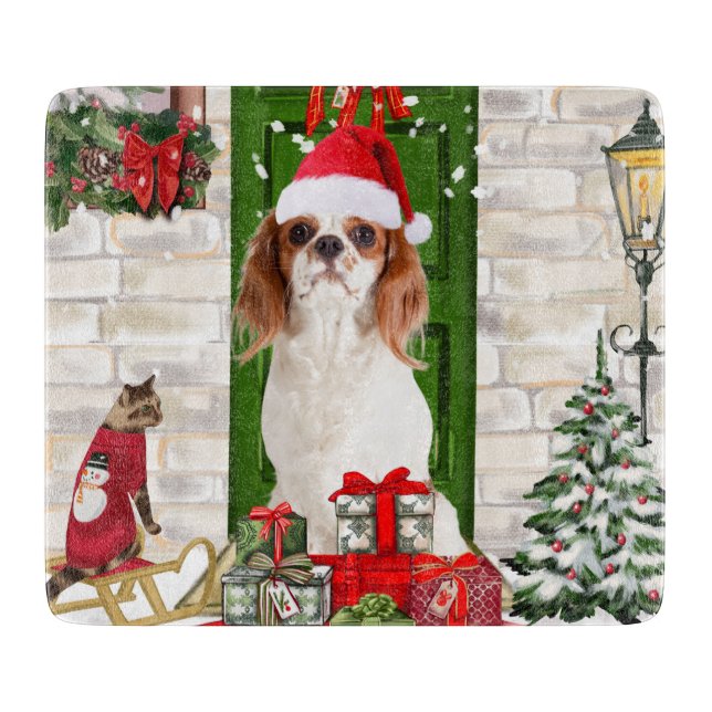 Cavalier King Dog Christmas Cutting Board (Front)