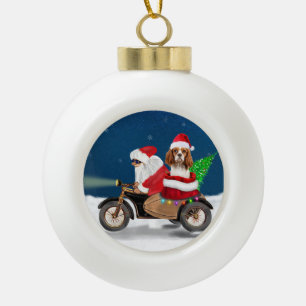 Cavalier King Dog Christmas Santa Claus   Ceramic Ball Christmas Ornament