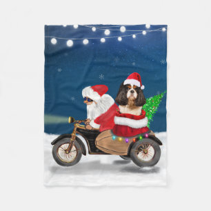 Cavalier King Dog Christmas Santa Claus  Fleece Blanket