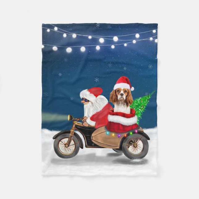 Cavalier King Dog Christmas Santa Claus Fleece Blanket (Front)