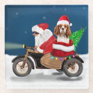 Cavalier King Dog Christmas Santa Claus Glass Coaster