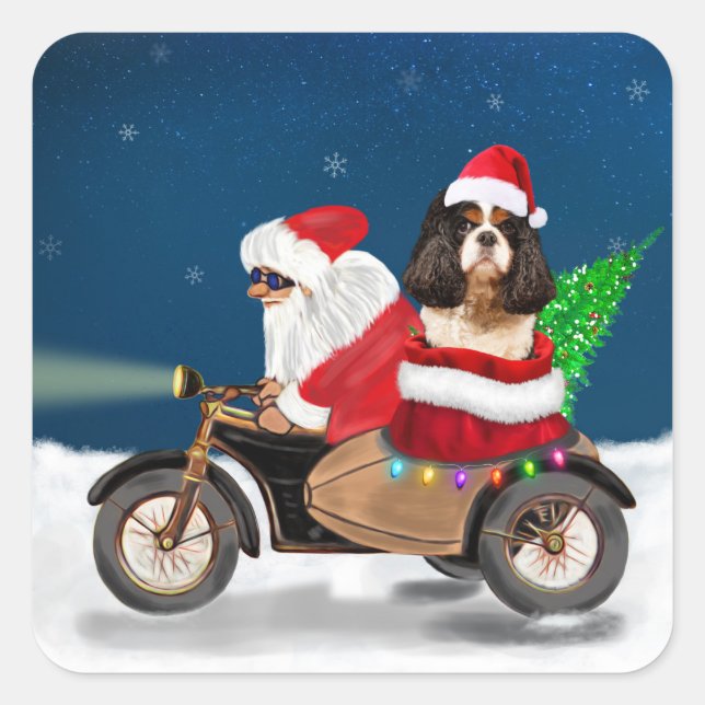 Cavalier King Dog Christmas Santa Claus Square Sticker (Front)