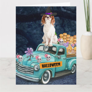 Cavalier King Dog Halloween Truck Scary Night  Card