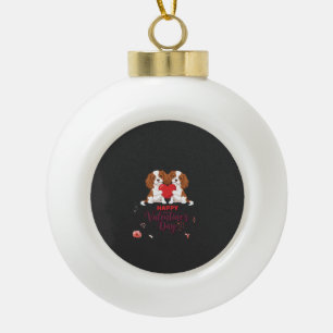 Cavalier King Dog Happy Valentines Day Floral Ceramic Ball Christmas Ornament