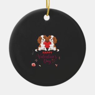 Cavalier King Dog Happy Valentines Day Floral Ceramic Ornament