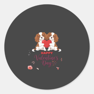 Cavalier King Dog Happy Valentines Day Floral Classic Round Sticker