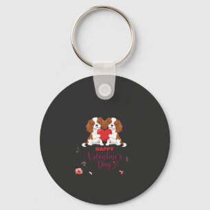 Cavalier King Dog Happy Valentines Day Floral Keychain