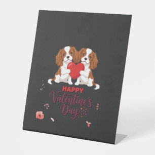 Cavalier King Dog Happy Valentines Day Floral Pedestal Sign