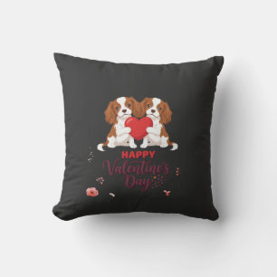 Cavalier King Dog Happy Valentines Day Floral Throw Pillow