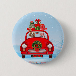 Cavalier King Dog In Car With Santa Claus 2 Inch Round Button