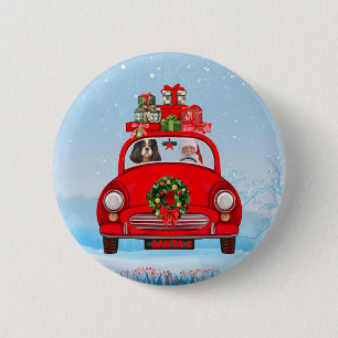 Cavalier King Dog In Car With Santa Claus 2 Inch Round Button