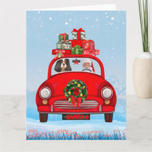 Cavalier King Dog In Car With Santa Claus  Card