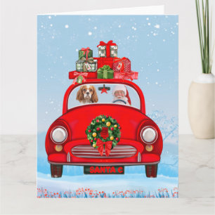 Cavalier King Dog In Car With Santa Claus  Card