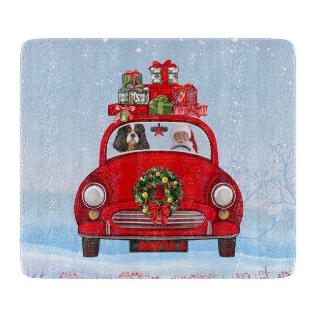 Cavalier King Dog In Car With Santa Claus  Cutting Board (Front)
