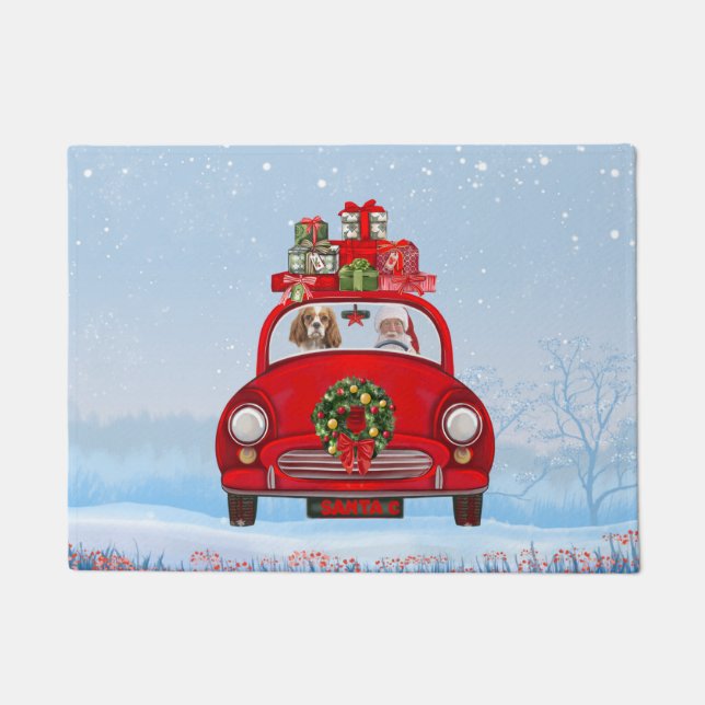 Cavalier King Dog In Car With Santa Claus Doormat (Front)