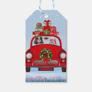 Cavalier King Dog In Car With Santa Claus  Gift Tags