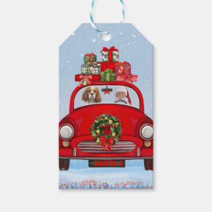 Cavalier King Dog In Car With Santa Claus Gift Tags