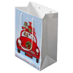 Cavalier King Dog In Car With Santa Claus Medium Gift Bag
