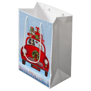 Cavalier King Dog In Car With Santa Claus  Medium Gift Bag