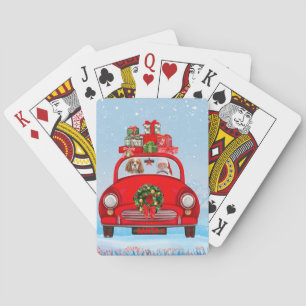 Cavalier King Dog In Car With Santa Claus Playing Cards