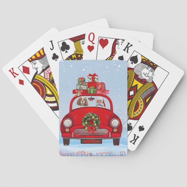 Cavalier King Dog In Car With Santa Claus  Playing Cards (Back)