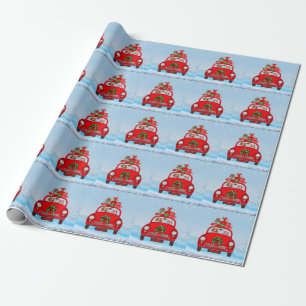 Cavalier King Dog In Car With Santa Claus Wrapping Paper