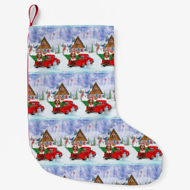 Cavalier King Dog In Christmas Delivery Truck Snow Small Christmas Stocking (Front)