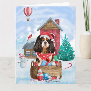 Cavalier King Dog In snow Christmas Dog House Card