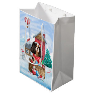 Cavalier King Dog In snow Christmas Dog House Medium Gift Bag