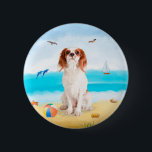 Cavalier King Dog on Beach 2 Inch Round Button<br><div class="desc">Cute dog sitting on beach is a perfect gift idea for someone who love this dog breed.</div>